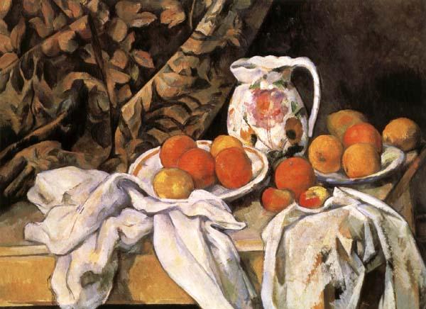 Paul Cezanne Nature morte avec rideau et pichet fleuri oil painting picture